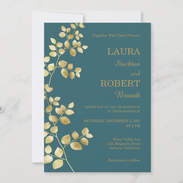 Faire-part de mariage Floral Or Moderne (Devant)