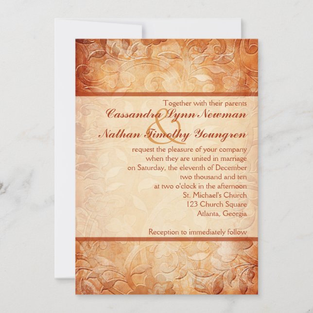 Faire-part de mariage floral orange et ivoire (Devant)