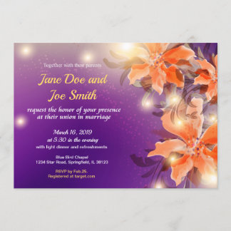 Faire-part de mariage floral orange et violet