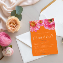 Faire-part de mariage floral orange rose coloré