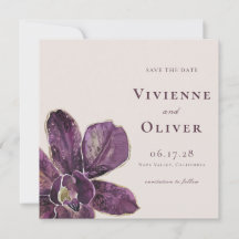 Faire-part de mariage floral Orchidée prune capric