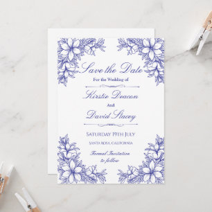 Faire-part de mariage Floral Orné Bleu