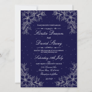 Faire-part de mariage floral orné d'argent