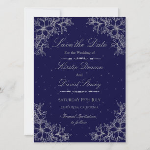 Faire-part de mariage floral orné d'argent