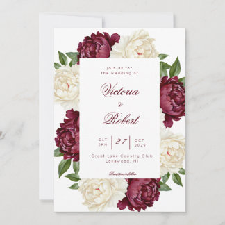 Faire-part de mariage floral paeonia de couleur bo