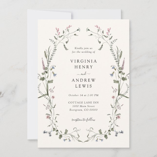 Faire-part de mariage floral pastel (Devant)