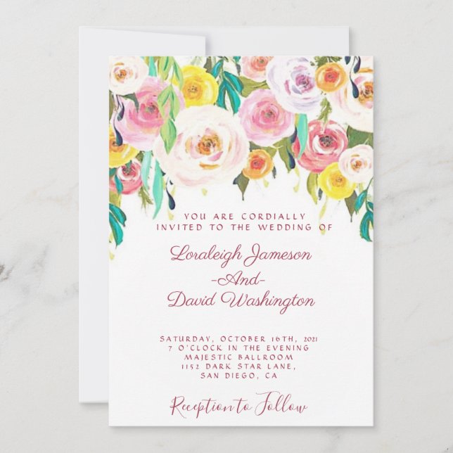 Faire-part de mariage floral pastel (Devant)