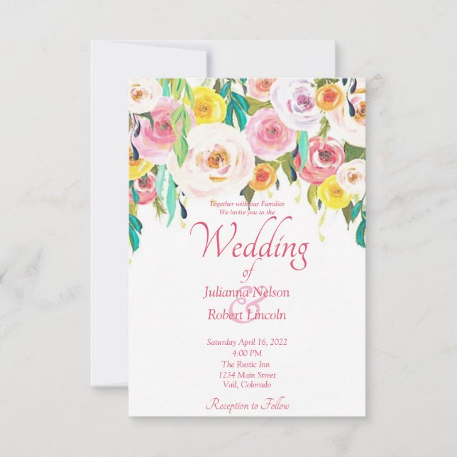 Faire-part de mariage floral pastel (Devant)