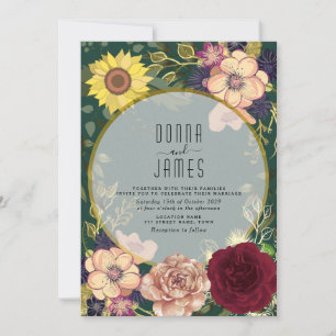 Faire-part de mariage Floral pêche rose émeraude v