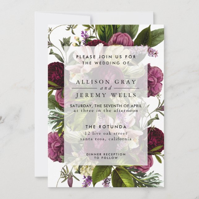 Faire-part de mariage Floral pourpre (Devant)