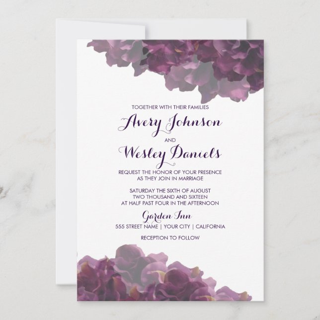 Faire-part de mariage Floral pourpre (Devant)