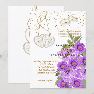 Faire-part de mariage floral pourpre de lavande