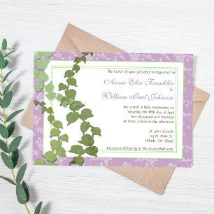 Faire-part de mariage floral pourpre de lierre