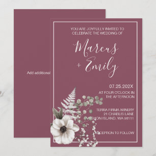 Faire-part de mariage floral pourpre et blanc