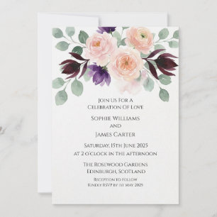 Faire-part de mariage floral prune rose