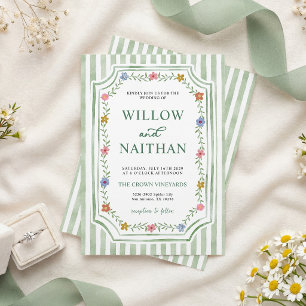 Faire-part de mariage floral rayé vert sauge