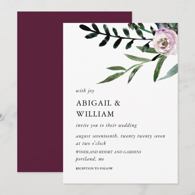Faire-part de mariage floral romantique (Devant / Derrière)