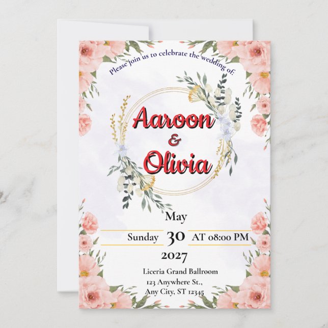 Faire-part de mariage floral romantique (Devant)