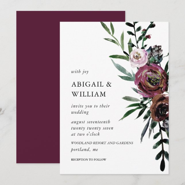 Faire-part de mariage floral romantique (Devant / Derrière)