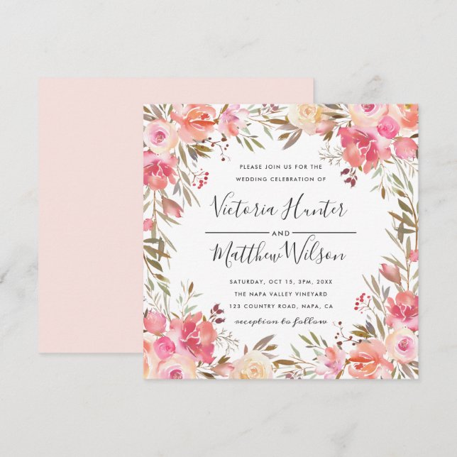 Faire-part de mariage floral romantique à fleurs b (Devant / Derrière)
