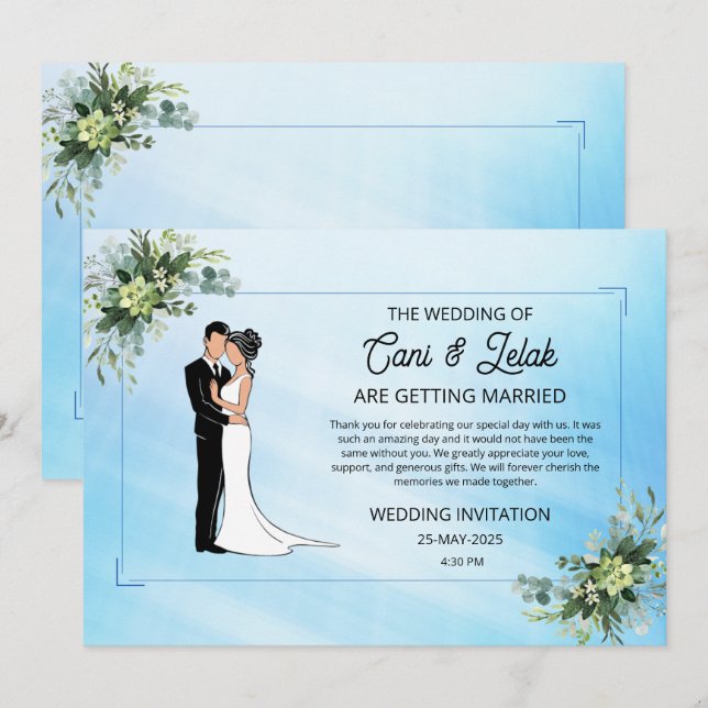 Faire-part de mariage floral romantique de marque  (Devant / Derrière)