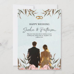 Faire-part de mariage floral romantique, Eau