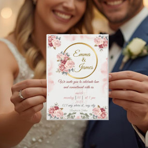 Faire-part de mariage floral romantique Rose ros