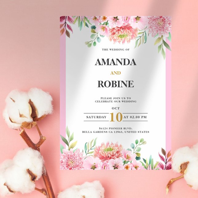 Faire-part de mariage floral rose (Créateur téléchargé)