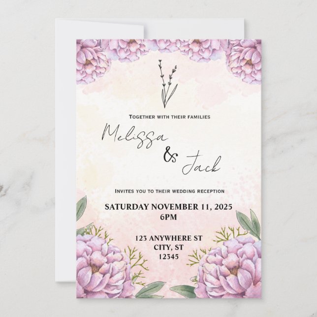 Faire-part de mariage floral rose (Devant)