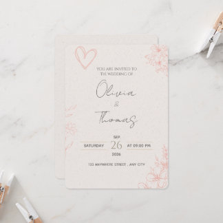 Faire-part de mariage floral rose blush minimalist