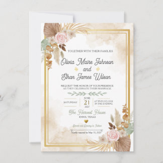 Faire-part de mariage floral rose bohème