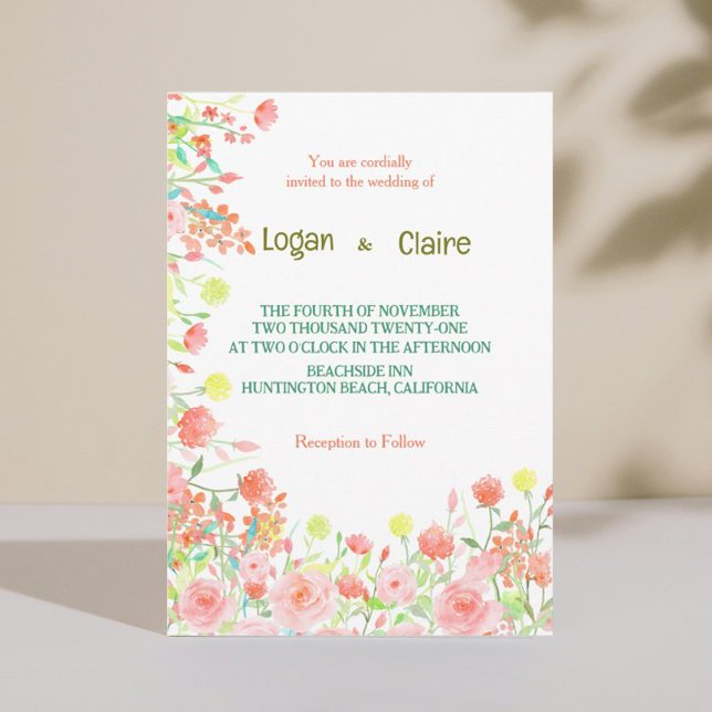 Faire-part de mariage floral rose boho roux poussi (Créateur téléchargé)
