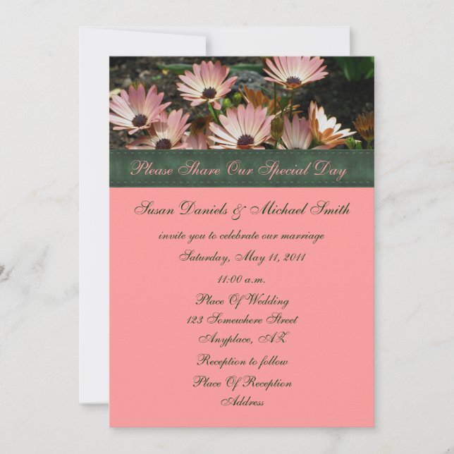 Faire-part de mariage floral rose de marguerites (Devant)