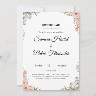 Faire-part de mariage Floral rose Élégant minimali