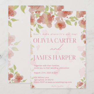 Faire-part de mariage floral rose – Élégant rustiq