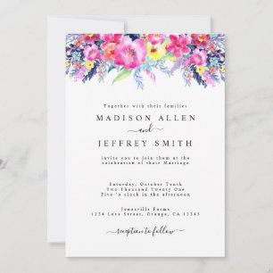 Faire-part de mariage floral rose et jaune chaud