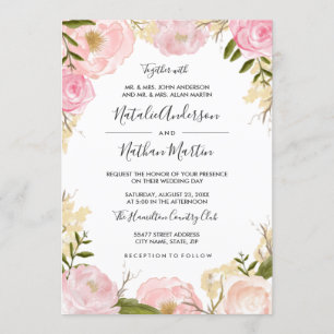 Faire-part de mariage floral rose pâle