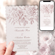 Faire-part de mariage floral rose pâle faux emboss