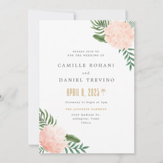 Faire-part de mariage floral rose poudré avec une