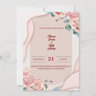 Faire-part de mariage floral rose poudré | Élégant