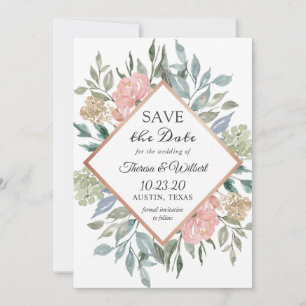 Faire-part de mariage floral rose poudré et bleu à