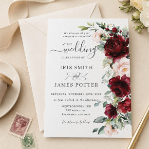 Faire-part de mariage floral rose poudré et bordea
