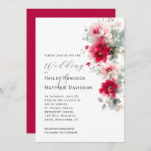 Faire-part de mariage floral rose rouge et rose