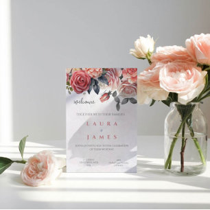 Faire-part de mariage floral Roses rouges et blush