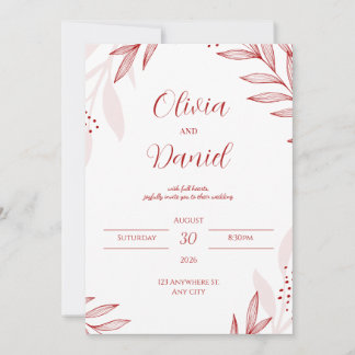 Faire-part de mariage floral rouge élégant