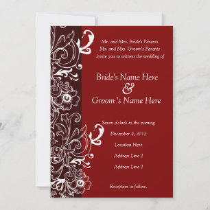 Faire-part de mariage floral rouge et Brown