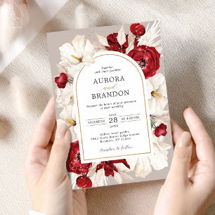 Faire-part de mariage floral rouge rubis et blanc
