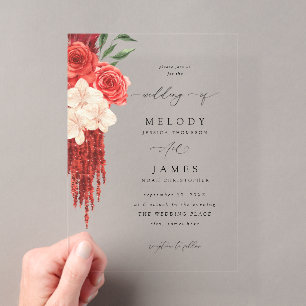 Faire-part de mariage floral rouge V2