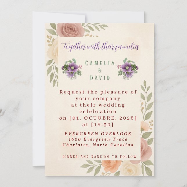 Faire-part de mariage floral rustique (Devant)