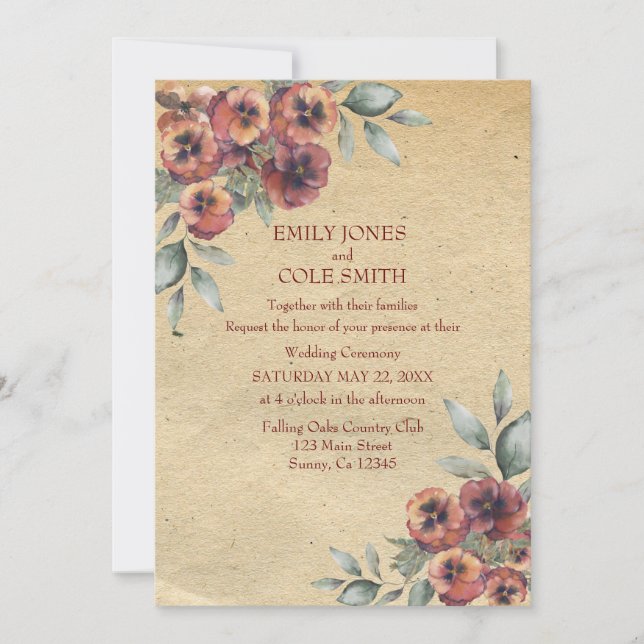 Faire-part de mariage floral rustique (Devant)